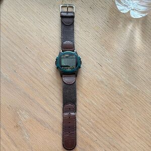 Timex Digital Watch with Green Case and Brown Strap vintage